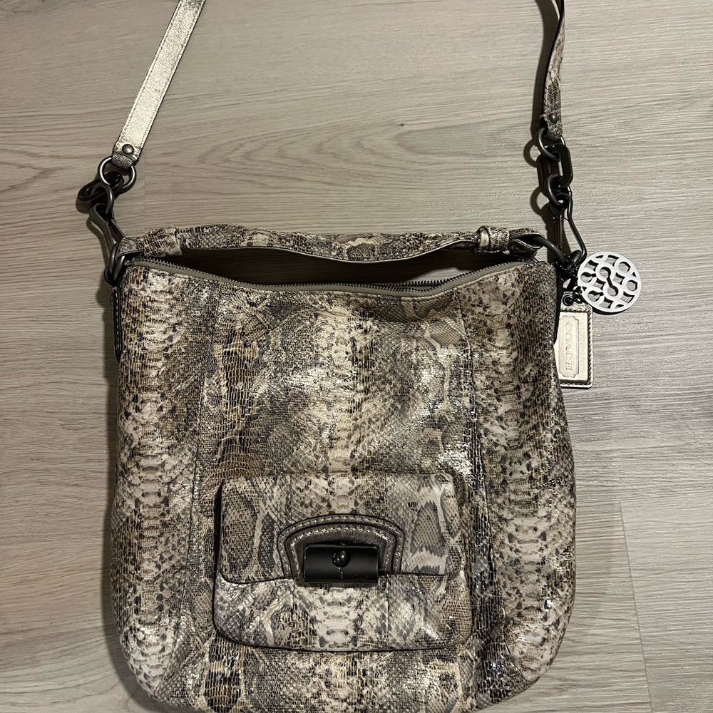 Coach Kristen Brown Tan Embossed Snakeskin Python Satchel